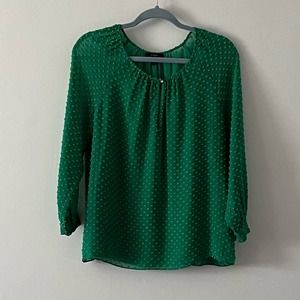 J.  Crew Green Swiss Dot Silk Blend L/S Sheer Blouse sz 2